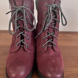MIA Maroon Lace-Up Heeled Boots